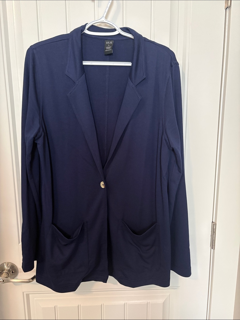HUE Navy Single-Button Blazer with Patch Pockets